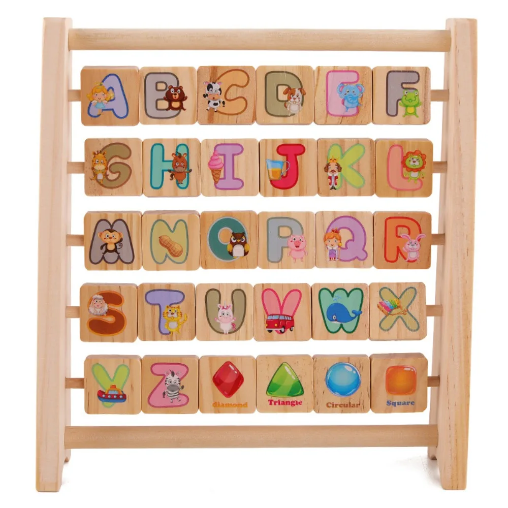 English Alphabet Letter Cognitive Cartoon Pattern Arithmetic Wooden Letter Board Intelligence Bead Abacus Early Education Board