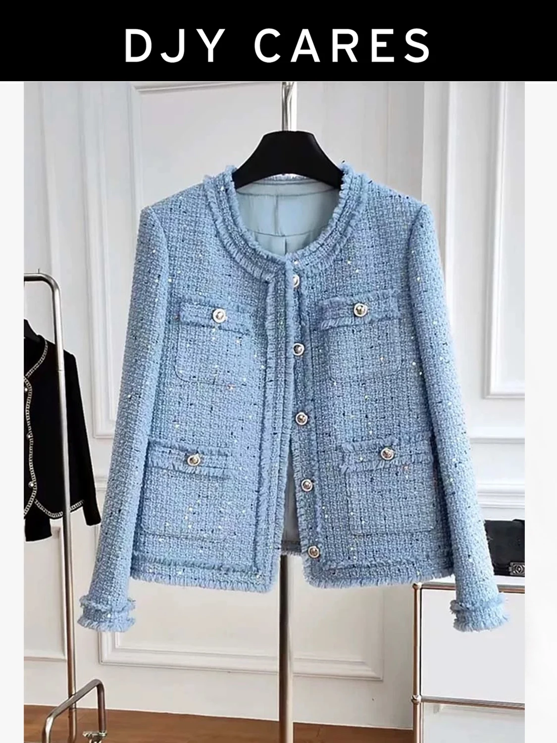 

New Bold woolen fashionable blue woven jacket with tassel high-end top