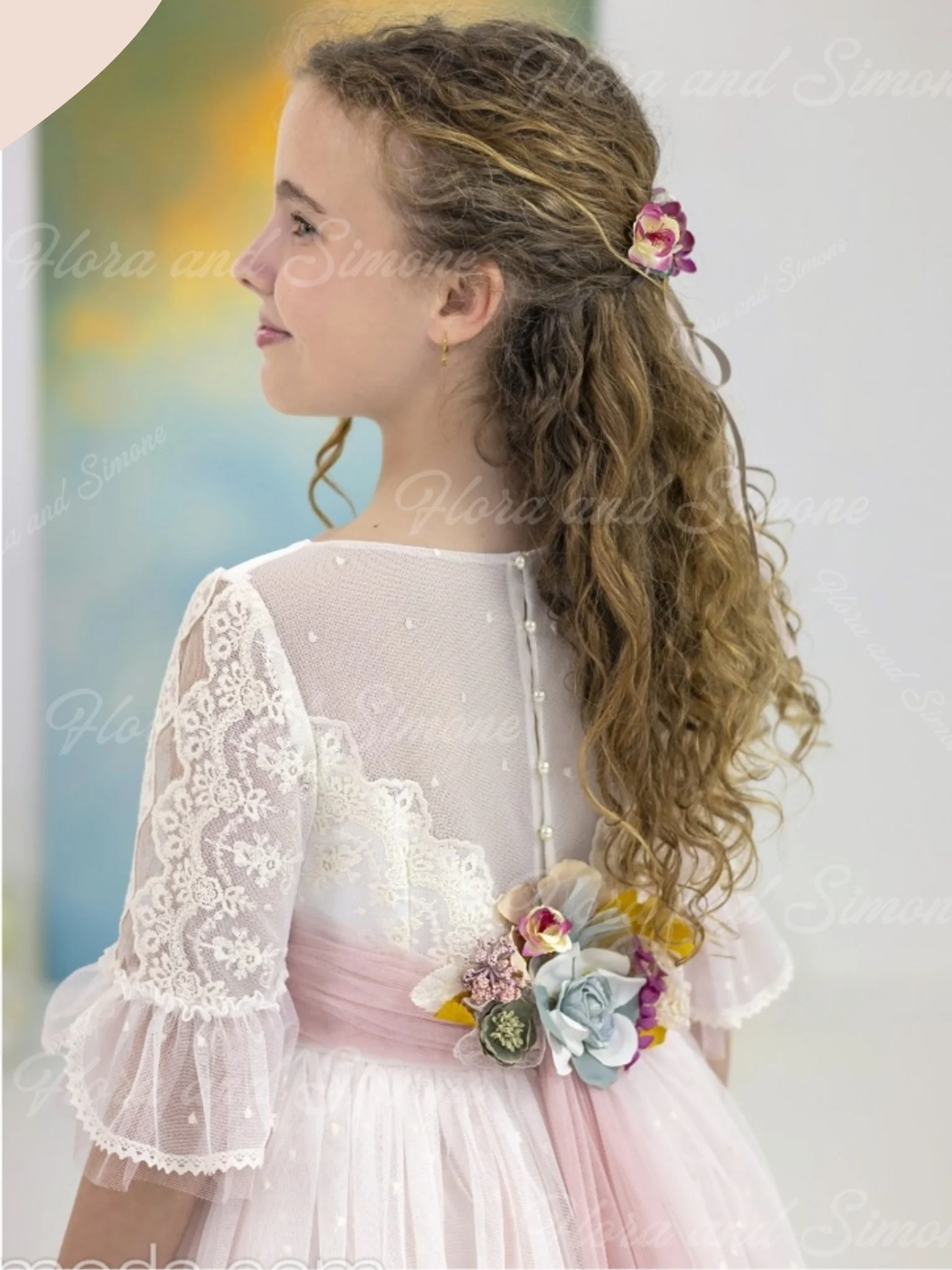 White Chiffon A-line Skirt Appliques  Flower Girl Dress For Wedding Birthday Formal Party First Communion gowns Customized