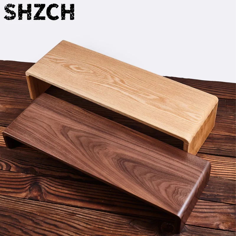 Soporte para Monito/r de madera de nogal negro, estante ergonómico para escritorio de ordenador portátil con almacenamiento, org