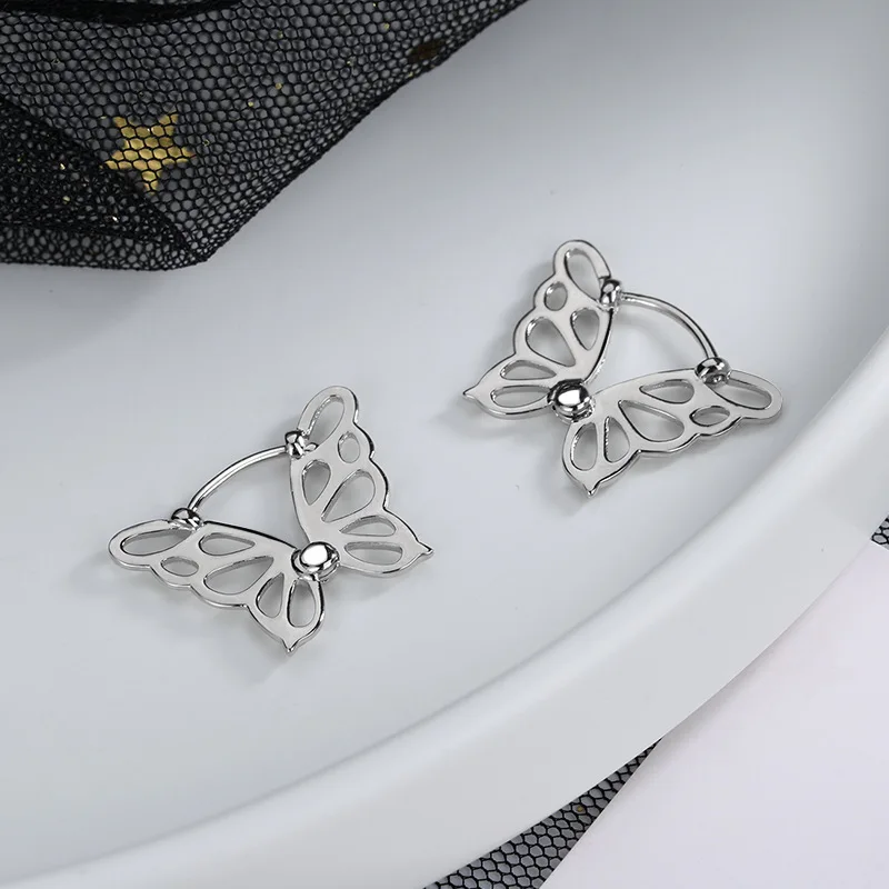 Creative Trendy Versatile Hollow Butterfly Stud Earrings For Women Girls Silver Color Sweet Cute Little Elf Jewelry Accessories