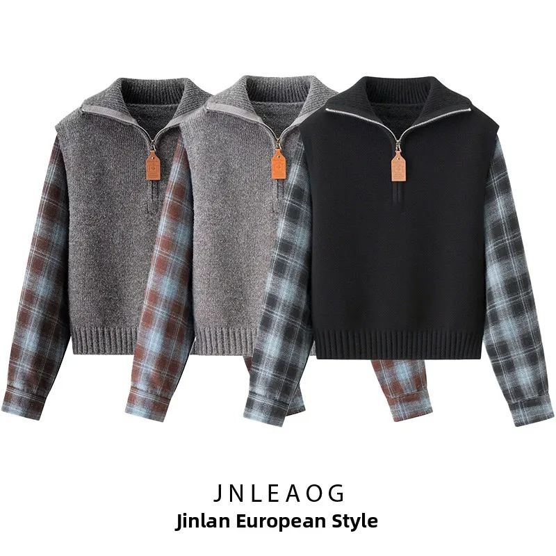 

Модный вязаный джет, женский осенний новый цветной дизайн с воротником Blo, длинный све, полиэфирное волокно, молния, украшенная Ca...