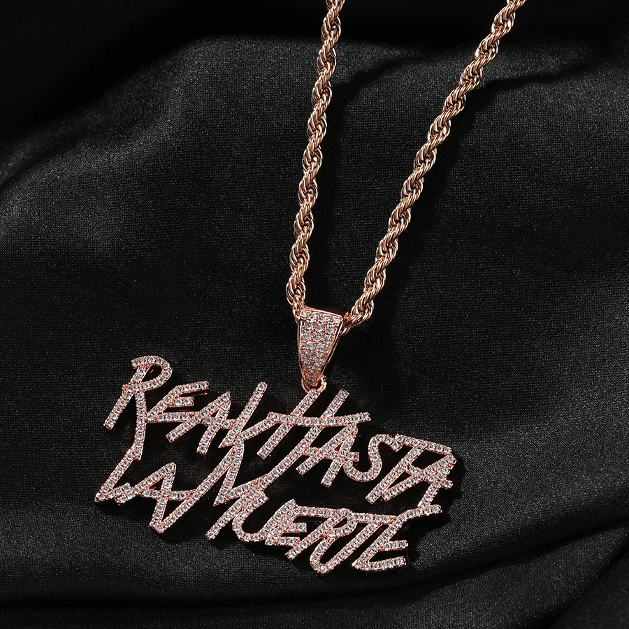 Signature Real Hasta La Muerte Pendant Necklace Two Row Letters Hip Hop Iced Out 5A CZ Capital Initial Anuel AA\'s Iconic Style