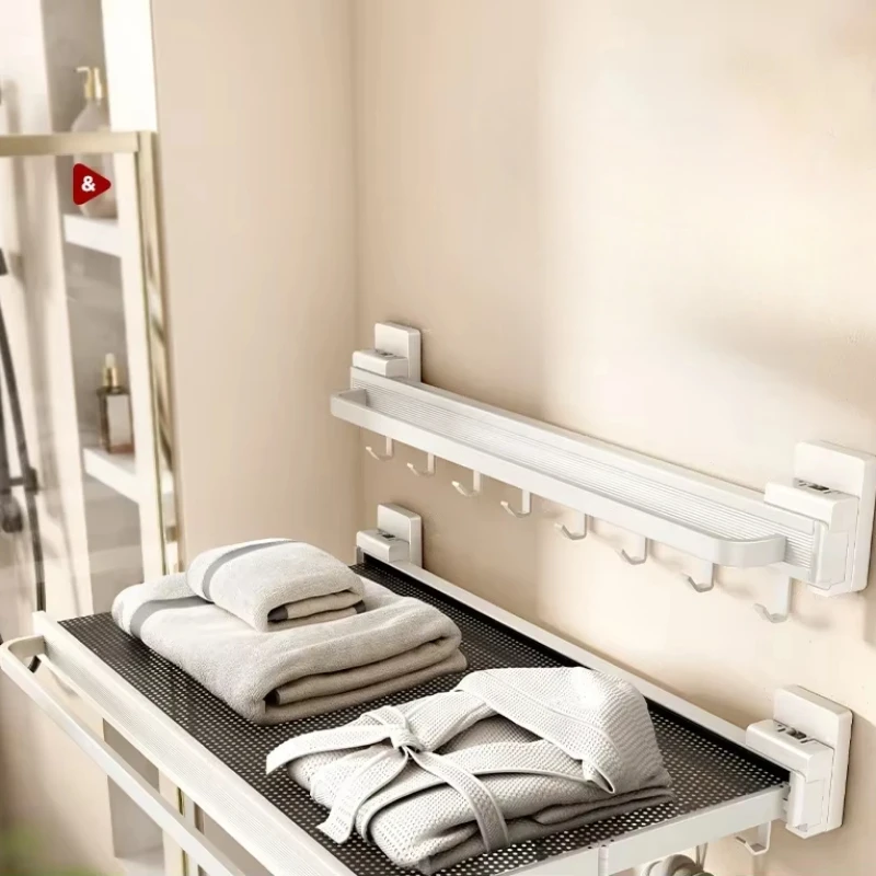 Space Aluminum Towel Rack  Foldable Suction Cup Towel Holder  Adjustable Bathroom Storage Shelf  Rust-Free Hidden Storage Rack