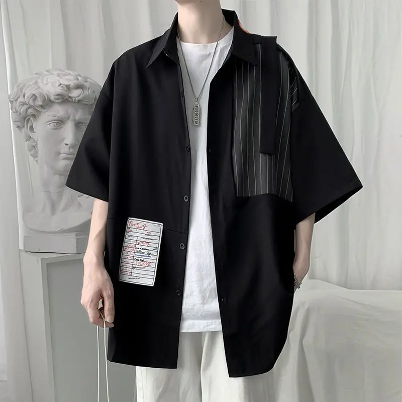 Summer Lightweight Short Sleeve Shirt Unisex Japanese Retro Trendy Loose Casual