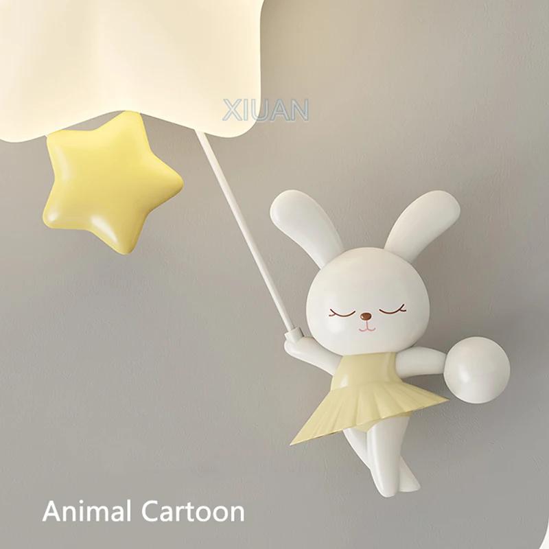 Romantic Star Wall Lamp For Nursery Bedroom Lighting White Wall Sconce Animal Bear Rabbit Light Children\'s Bedside Wall Lights