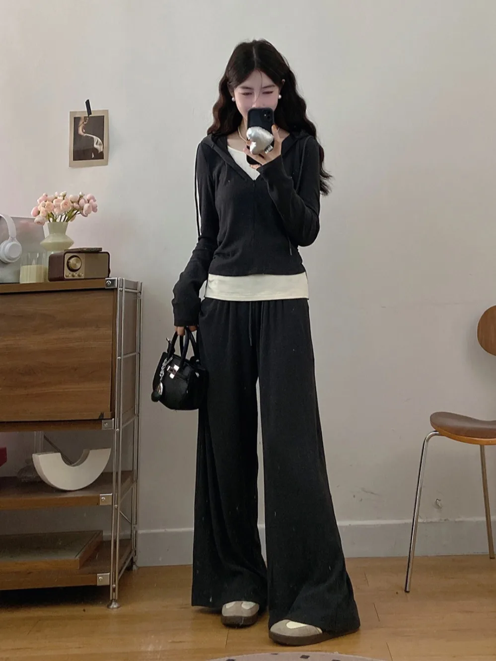 

plus Size Women's Casual Fashion Set High Waist Long Sleeve Hoodie And Spring Season Trousers Korean Style Breathable Clothing
