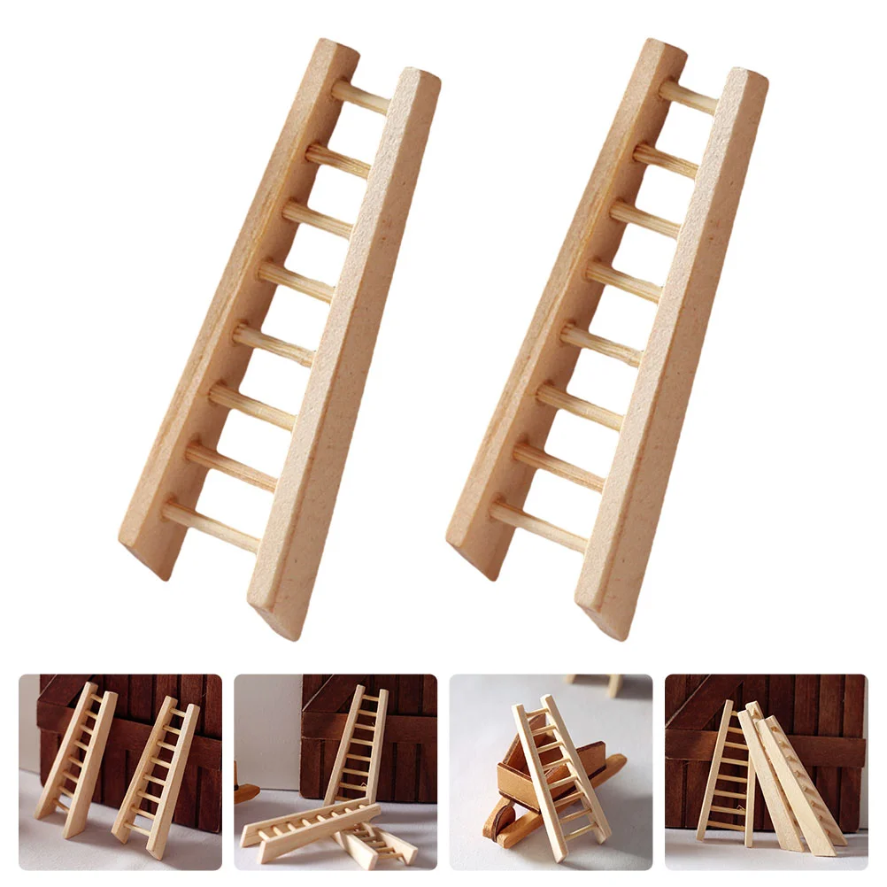 

2 Pcs Mini Stairs Ladder Adornment Furniture Model Ornament House Simulation Accessory Miniature Accessories Wooden