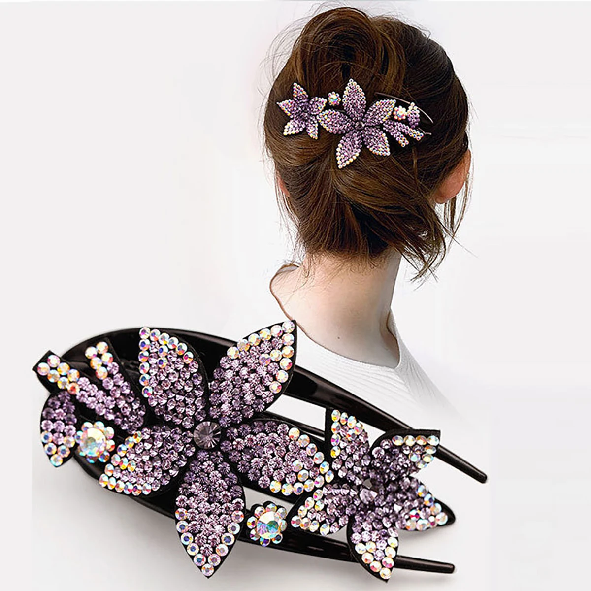 

Rhinestone Double Flower Hair Clip for Women Girls, Crystal Duckbill Clip Hairpin with Teeth Non-Slip Women Elegant Hair Dovetai