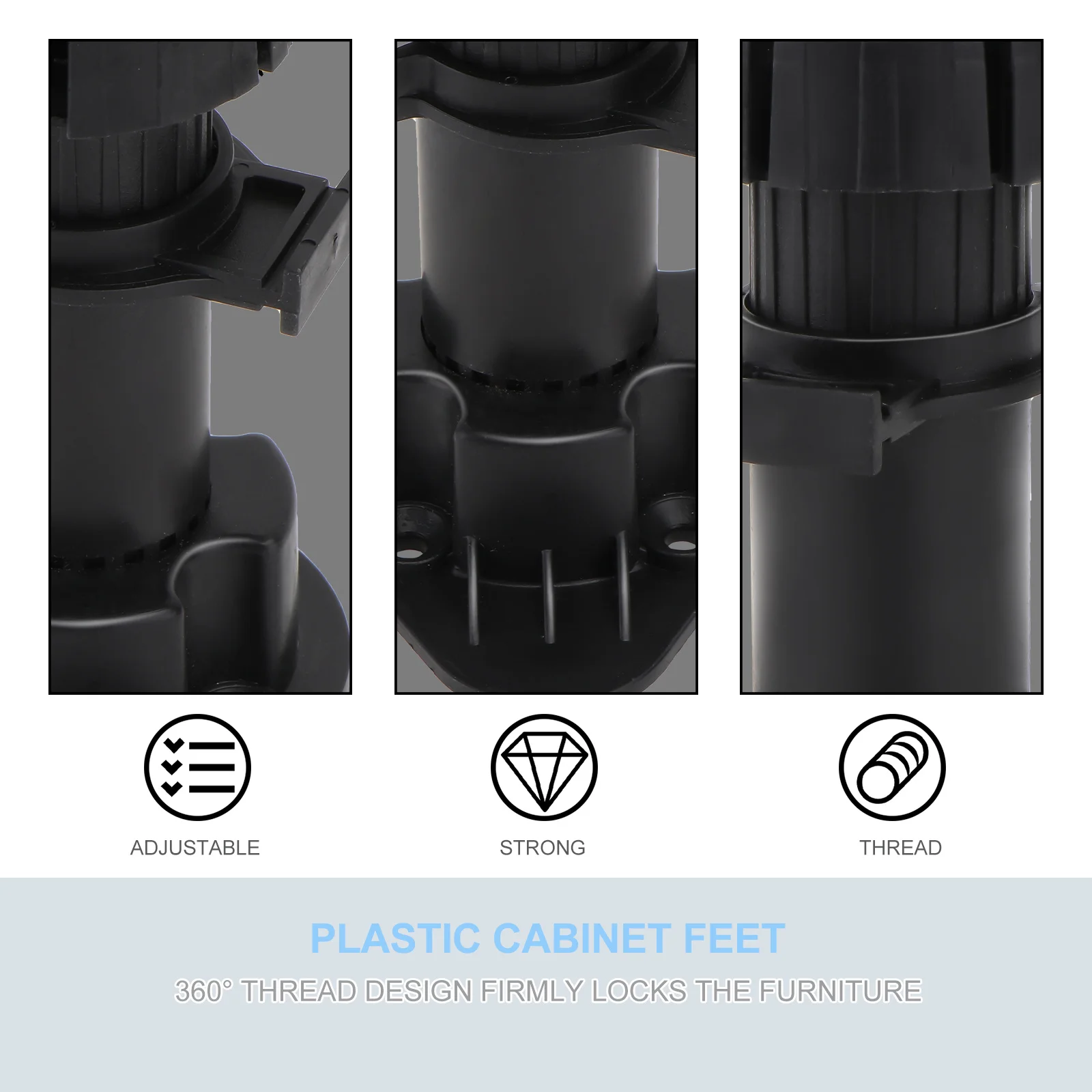 

Plastic Cabinet Feet Sofa Risers Adjustable for Furniture Black Legs Heavy Duty