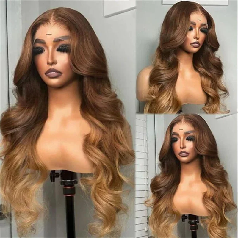 

Long Soft Natural 28" Ombre Blonde Body Wave 5x5 Silk Base Jewish Human Hair Wig With Babyhair HD Lace European Hair Preplucked