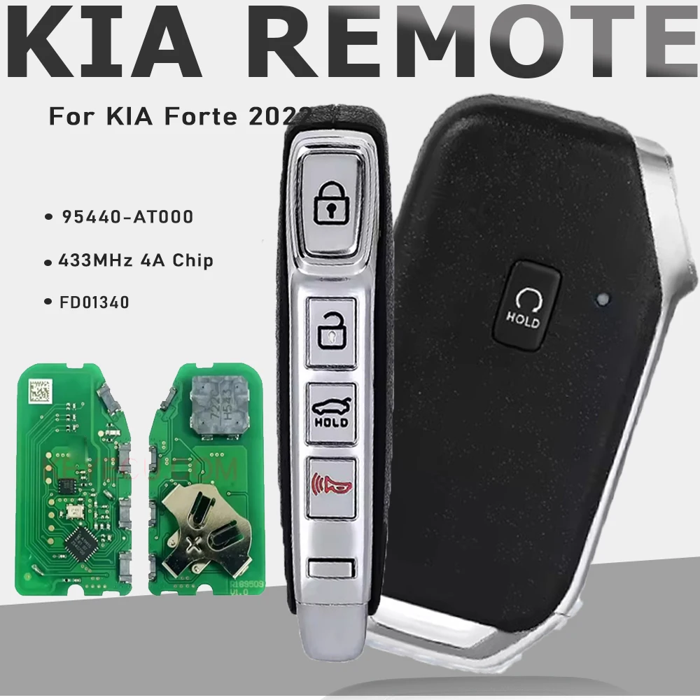 

KEYECU 95440-AT000 FD01340 Умный дистанционный ключ послепродажного обслуживания, 5 кнопок, 433 МГц, 4A, чип-брелок для KIA Niro 2023 2024