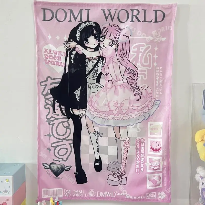 VIKAMA Pink Hugging Girls Tapestry, Street Pop Wall Hanging for Bedroom Dorm Living Room Y2K Anime Decor