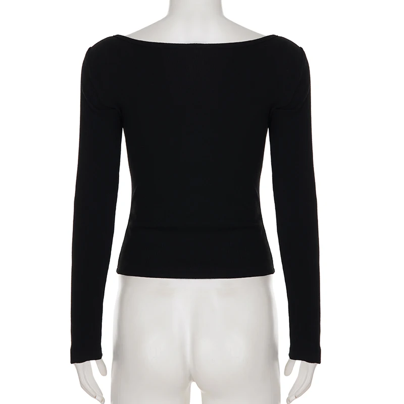 Holiday Vintage Beaded T Shirts Casual Basic Slim Deep V-Neck Long Sleeve Tees Women 2025 Autumn Spring Fashion Streetwear Lady