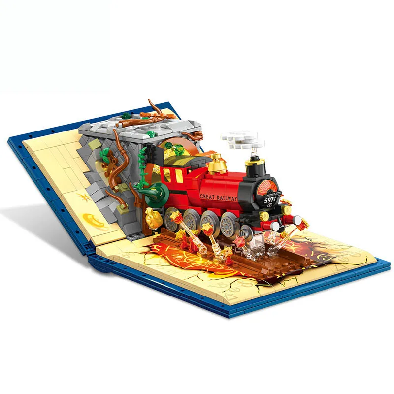 

IN STOCK MOC Creativity Express Train Pop-up Book Building Blocks Bricks Assembling Model Toys for Children Birthday Gift Set