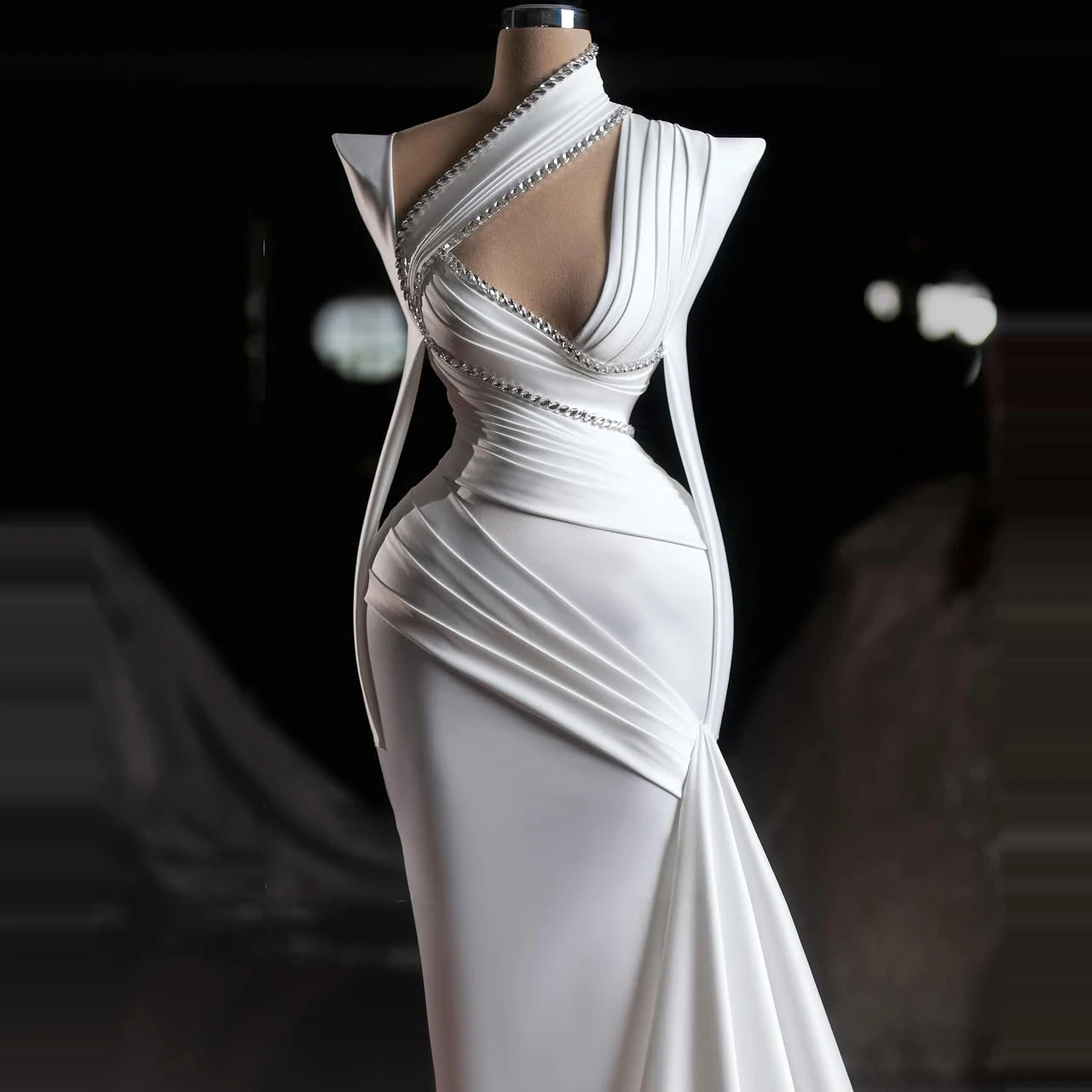 Abito da sera Floria Abito lungo da donna con scollo obliquo a maniche lunghe stile semplice con strascico abiti formali su misura