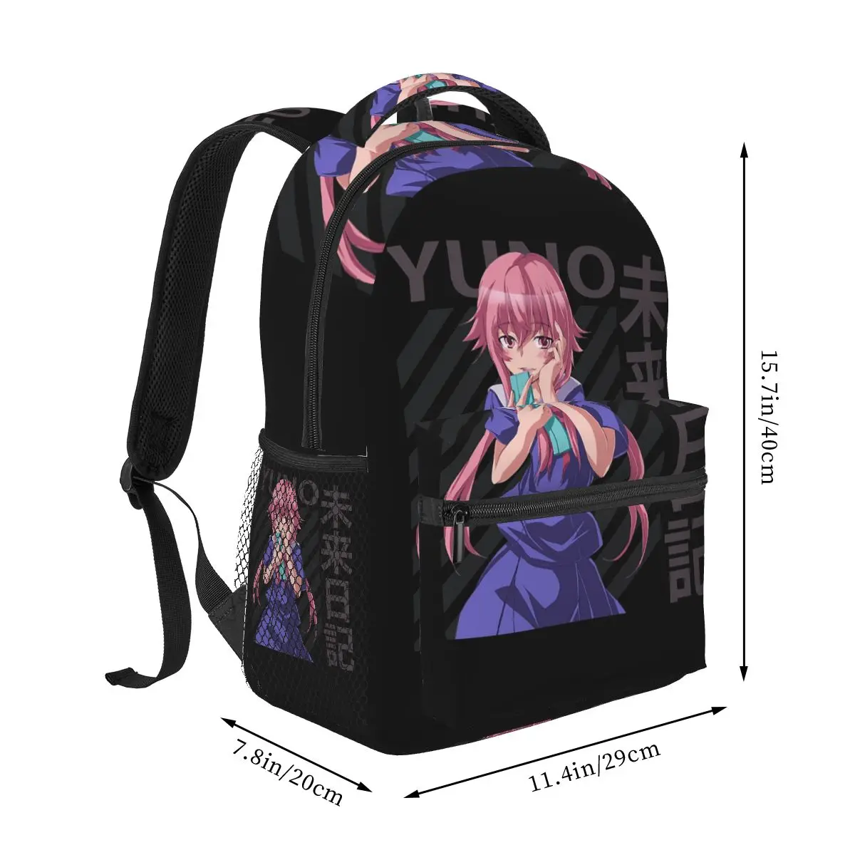 Yuno Gasai โดย Mirai Nikki กระเป๋าเป้สะพายหลังขายร้อน Daypack ความจุขนาดใหญ่เด็ก BookBag กระเป๋านักเรียนกระเป๋าสะพายสําหรับผู้ชายผู้หญิง