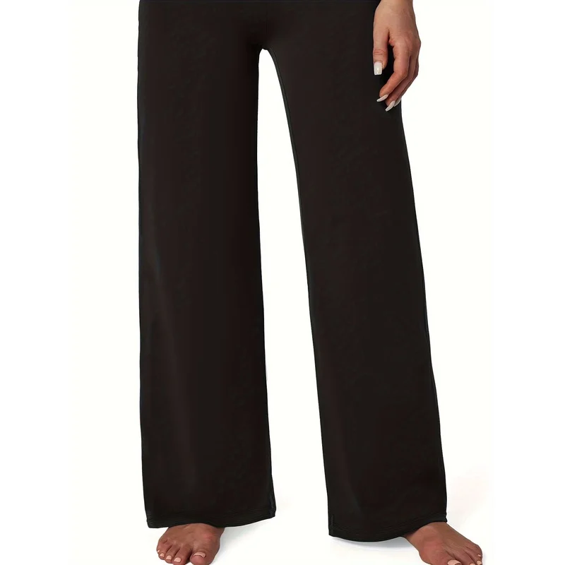 กางเกงขายาวทรงหลวมแบบสบายๆ ปี 2025 สำหรับผู้หญิง สีดำล้วน เอวยางยืด ช่วยให้ดูผอมลง ระบายอากาศได้ดี เหมาะสำหรับใส่ทำงาน