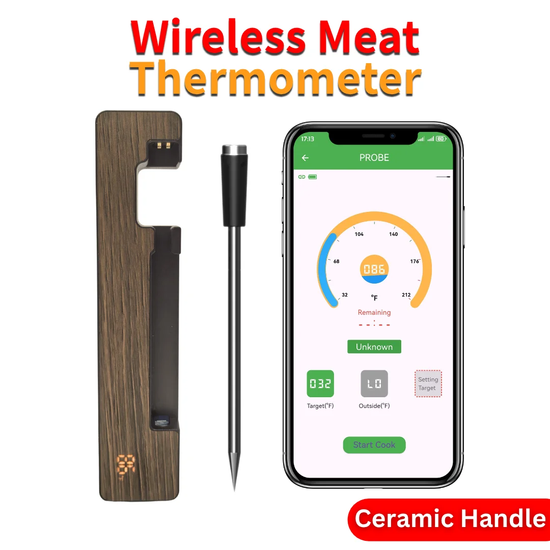 

Smart Wireless Meat Thermometer: Bluetooth 5.2, IP68 Waterproof, Long-Distance Connect, App Monitor & Magnetic Attachment