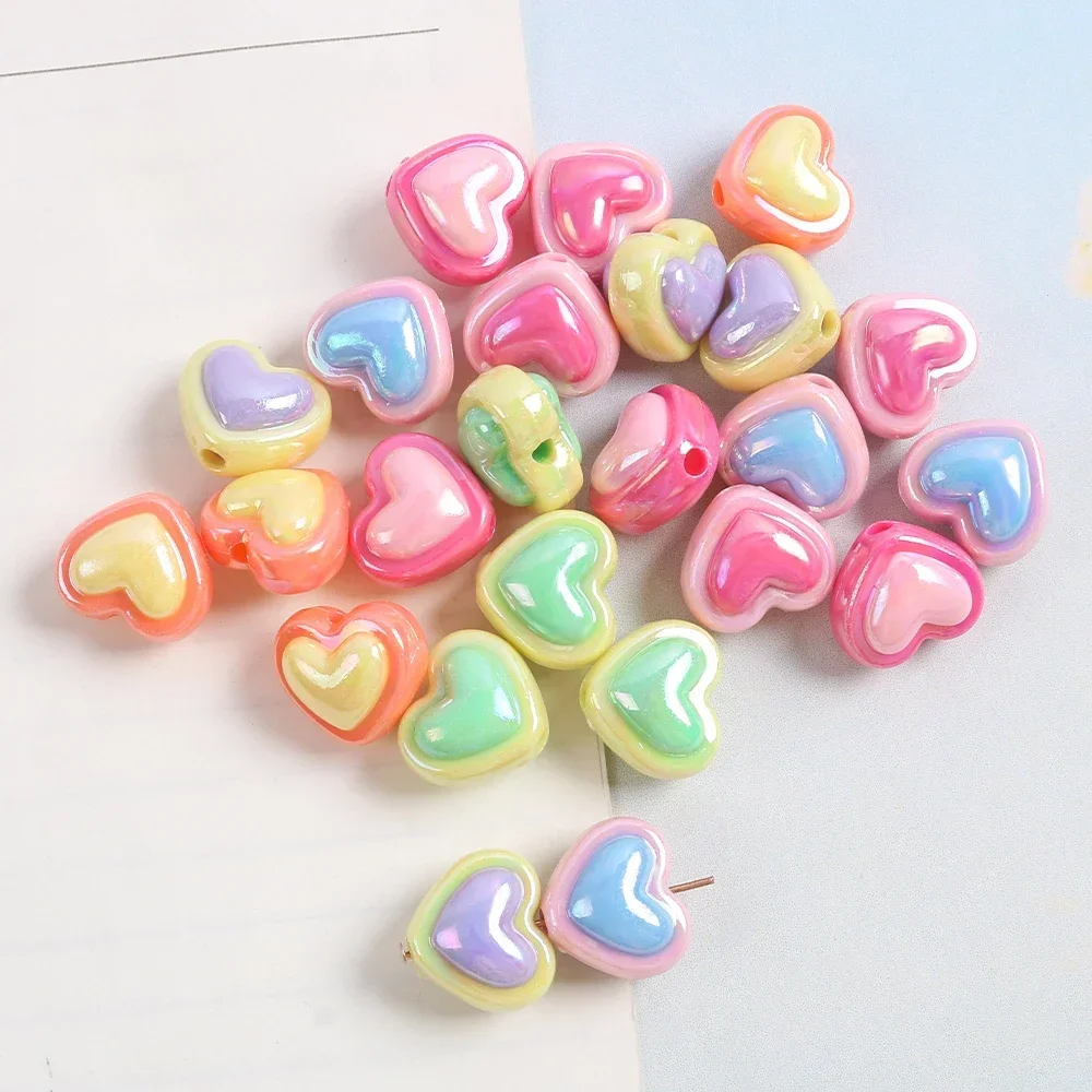 10pcs/set Acrylic AB Dazzle Love Heart Star Loose Beads Two Color Bracelet Keychain Pendant DIY Jewelry Making Accessories