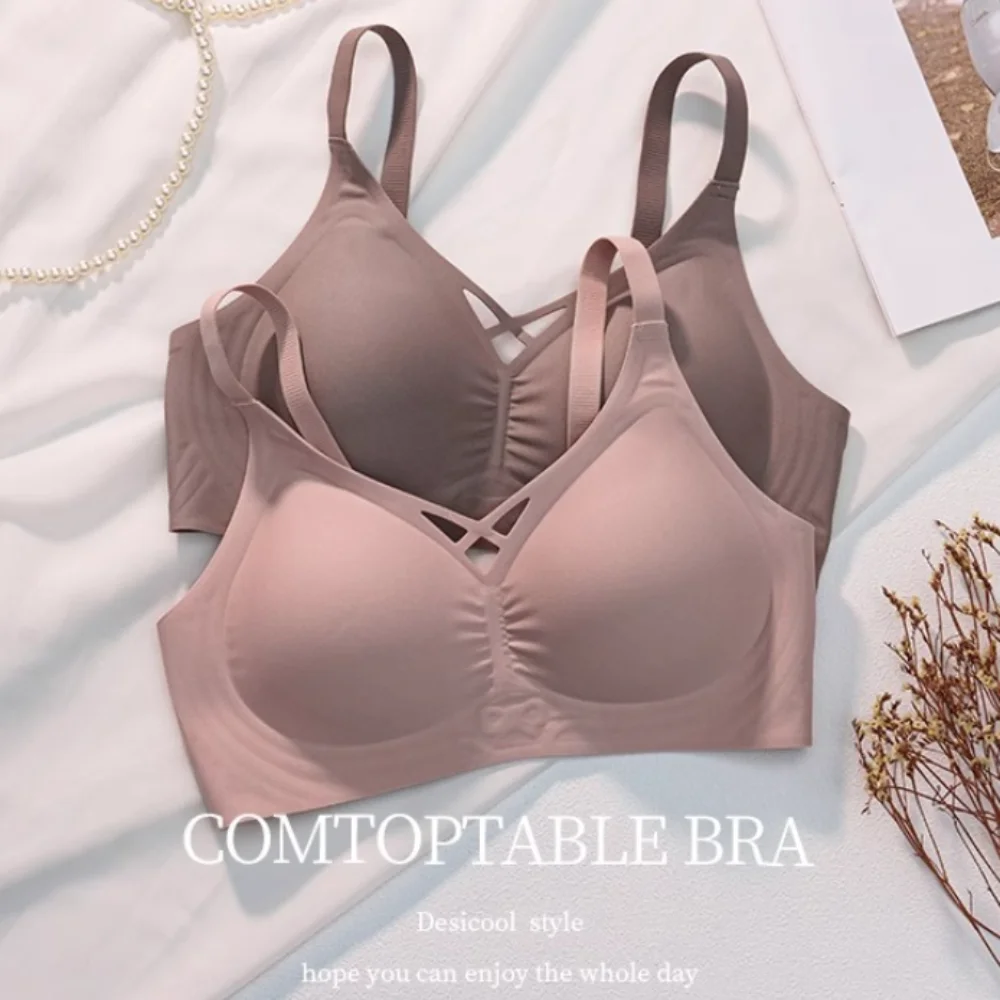 

Simple Push-up Seamless Brassiere Shockproof Anti-sagging Wireless Deep V Bra Intimates Close-fitting Underwear for Women Girls