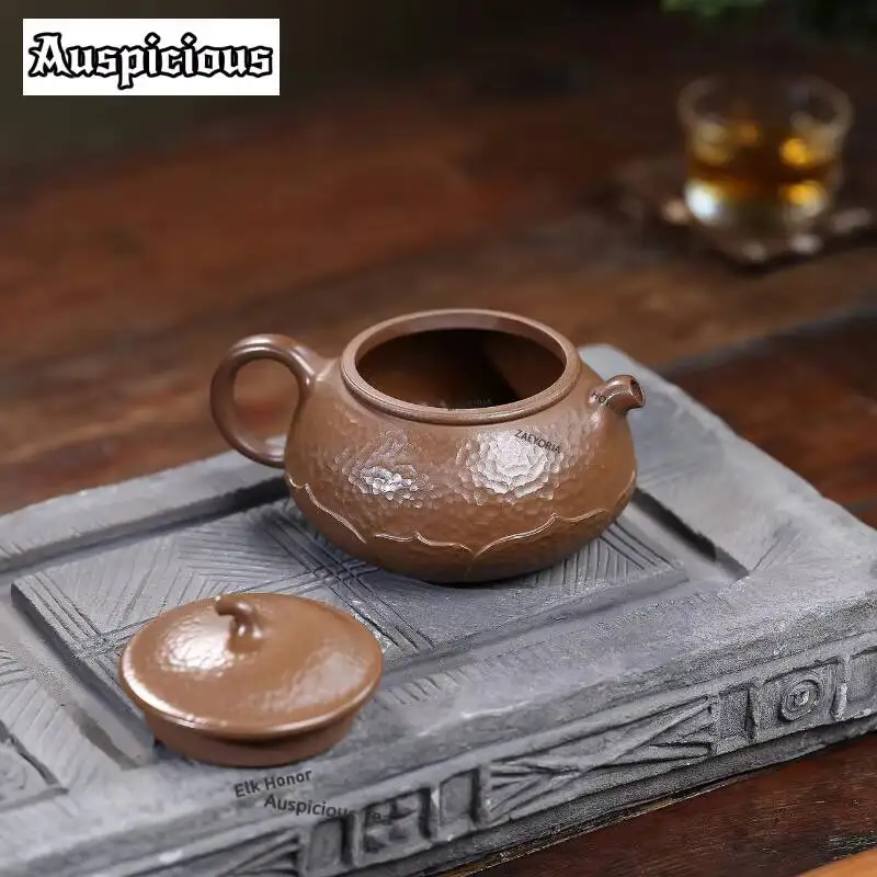 ZAEYORIA 320ml Authentic Yixing Purple Clay Lotus Throne Teapots Handmade Eggplant Pot Raw Ore Mud Kettle Chinese Zisha Tea Set