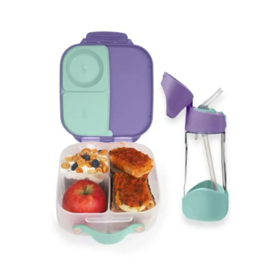 

Mini Lunchbox & 15oz Tritan Straw Water Bottle | Matching Bento Box/Lunch Box + Kids Drink Bottle | Color: Lilac Pop | Capacity: