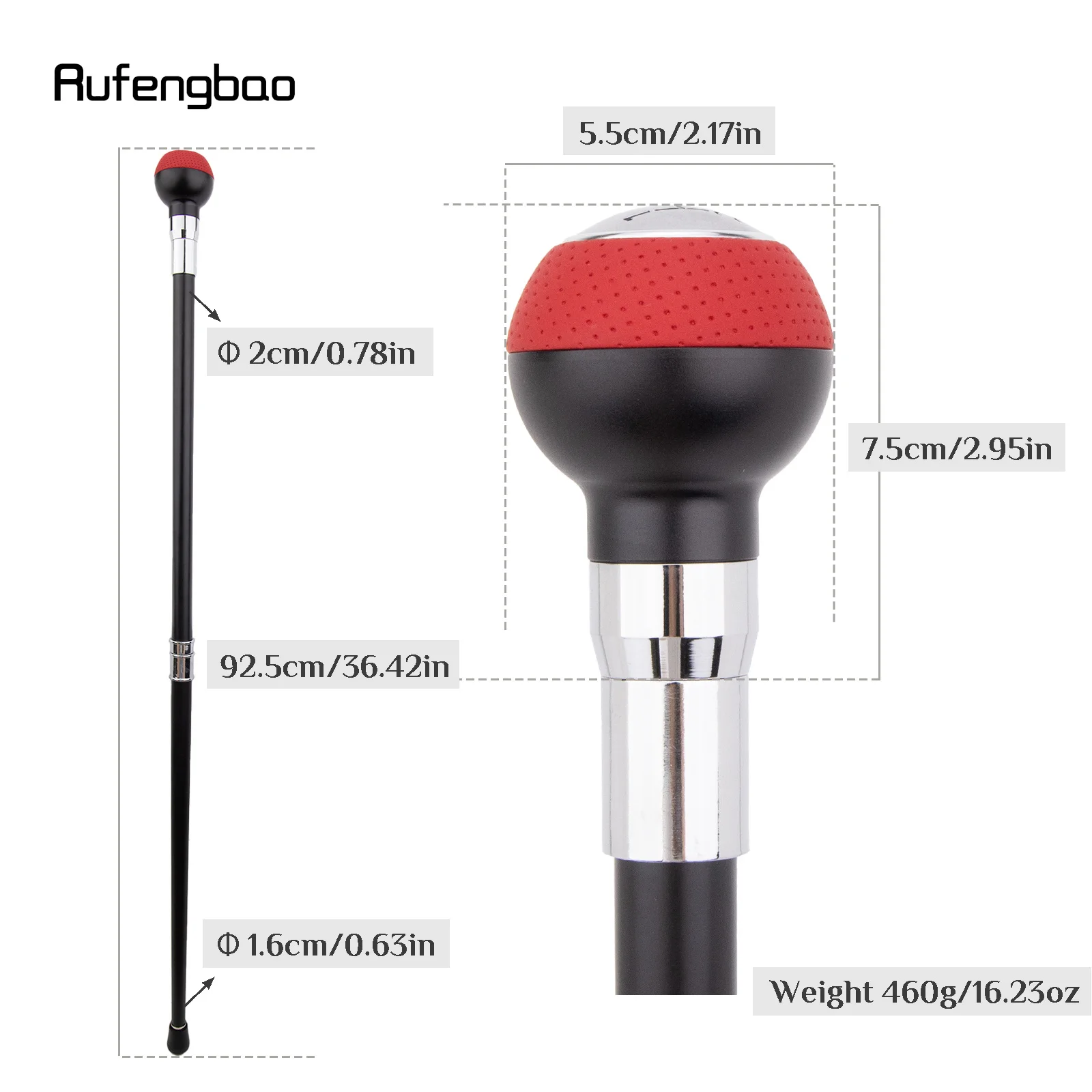 Red Black Gear Ball Silver Cane Fashion Stick Decorative Cane For Halloween For Cosplay And Parties, For Cosplay & Party