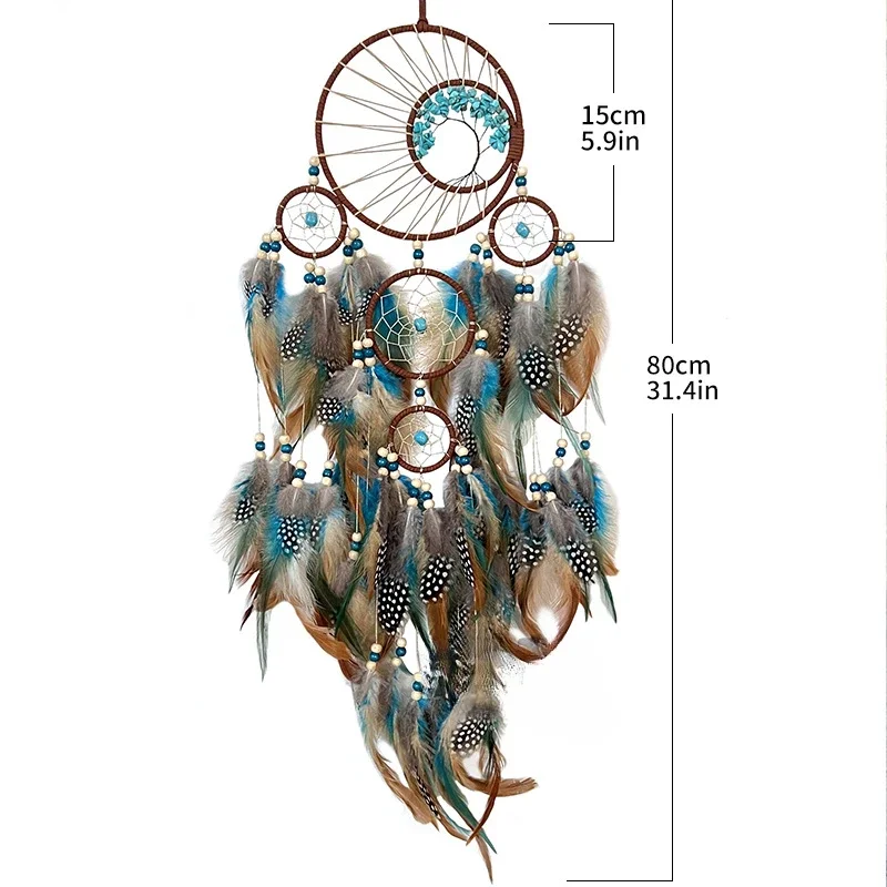 

Advanced Turquoise Tree of Life Dream Catcher Color Feather Wind Chimes Wall Pendant