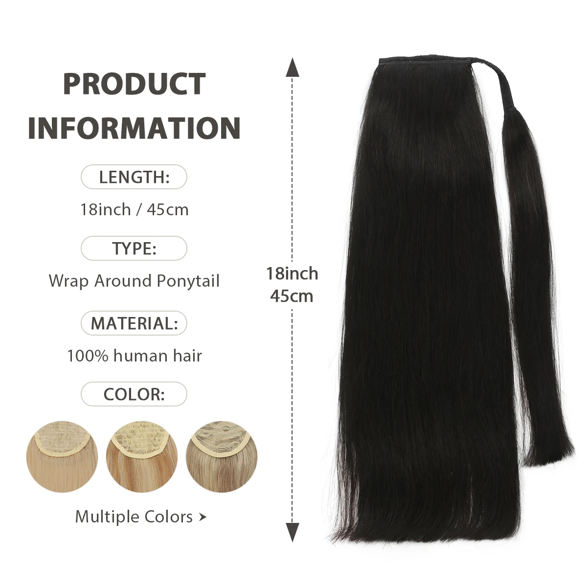 人毛ポニーテールエクステンション ラップアラウンドホーステール ストレート ブラジリアン100% レミー人毛ポニーテールエクステンション 14-24インチ