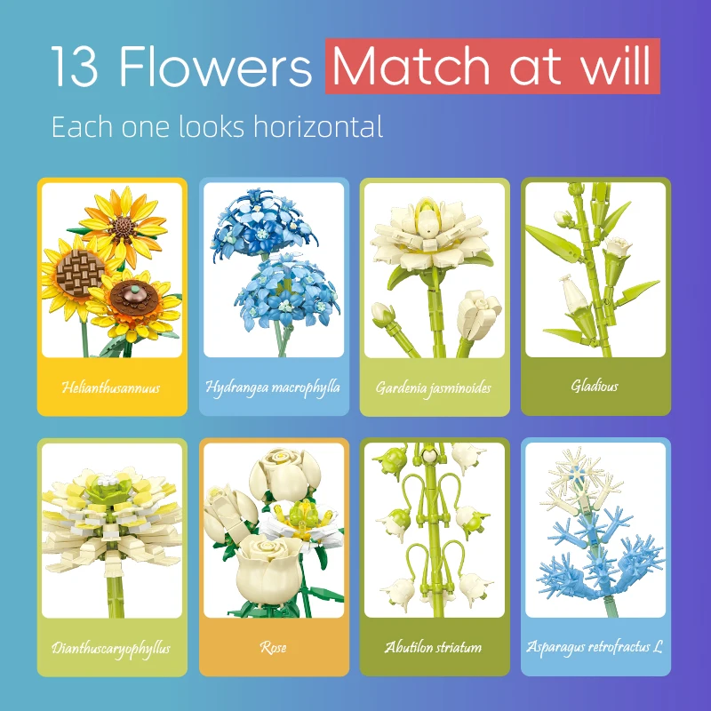 Blocs de construction de 13 fleurs, fleur éternelle, tournesol, œillet, Bouquet de roses, modèle en briques, jouets romantiques pour filles, jouets pour enfants