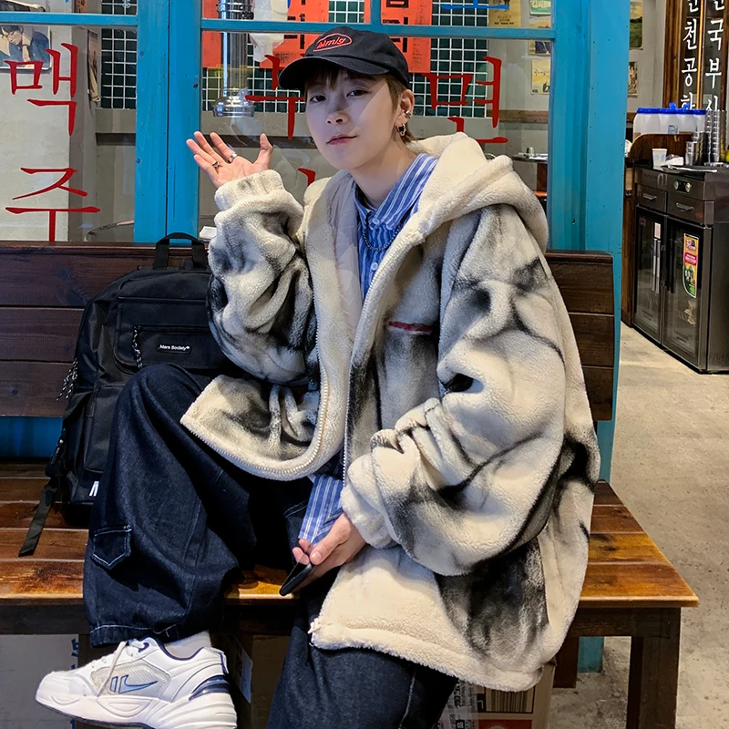 

Lamb Fur Jaet Men's Winter New Sle Hooded Thiened Warm Cotton Coat Large Size Casual Trendy Cotton Padded Coat