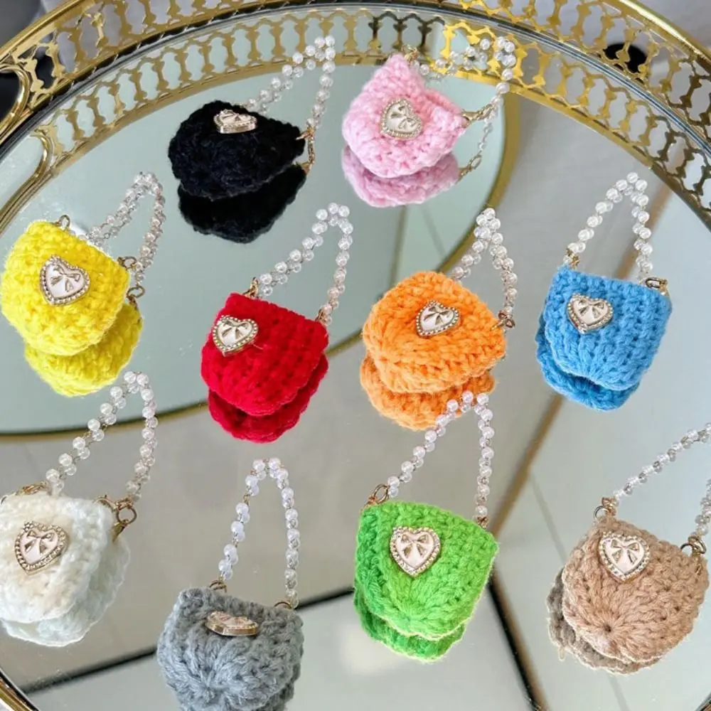 

Miniature Pearl Chain Crossbody Bag Crochet Braid Handbag Doll Knitted Shoulder Bag Woven Colorful Mini Crossbody Doll Bag