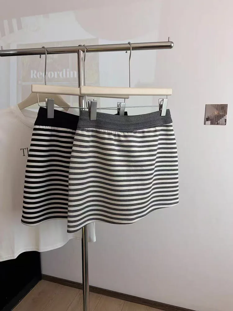 Striped Patchwork Mini Skirts for Women Y2K Summer High Waist Slim Hip Skirts Korean Simple Basic All Match Casual Skirts New
