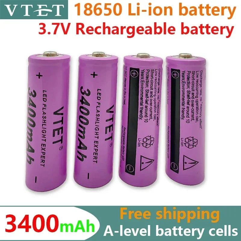 2024 New 3.7V 18650 3400mAh Rechargeable Battery High Capacity Li-ion Rechargeable Battery for Flashlight Torch Headlamp Battery