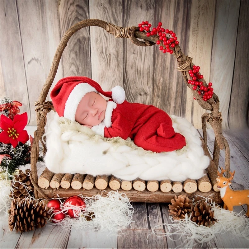 

0-3M Newborn Photography Clothing Christmas Hat+Jumpsuit Outfits Studio Infant Photo Props Accessories Photography Costume