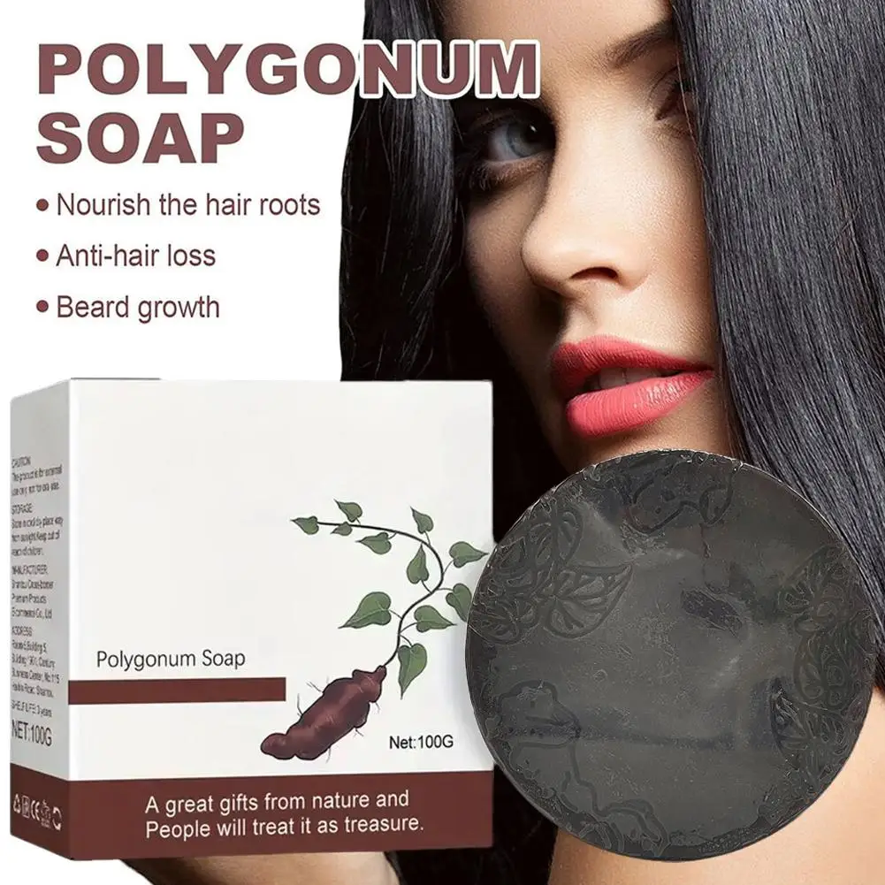 Champú Polygonum para oscurecer el cabello, barra de jabón reparador, nutritivo, Color negro, blanco y gris, F0T6, 100G