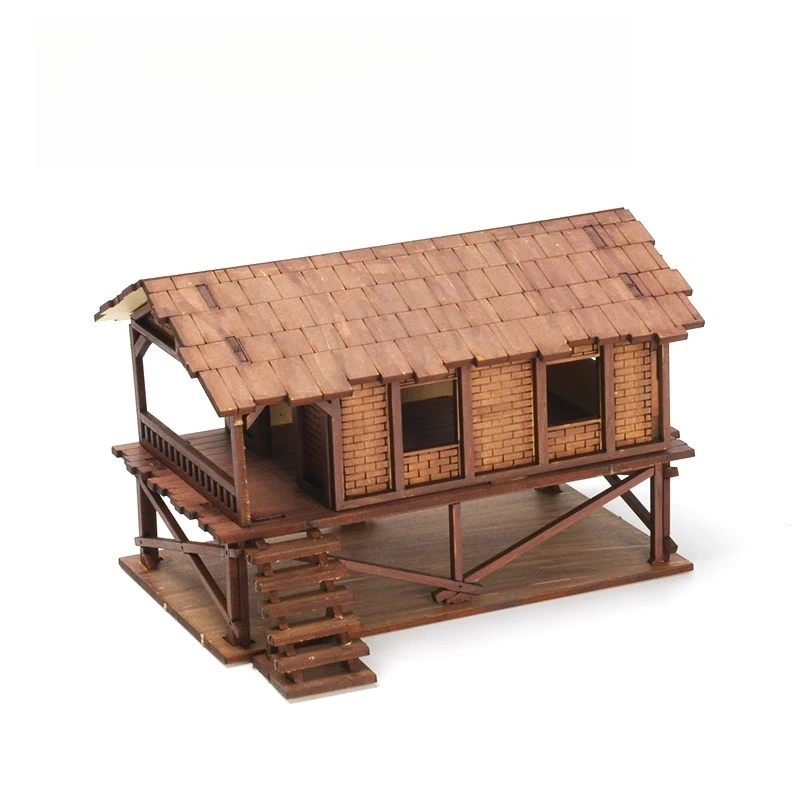 1/72 cena de construção de casa da Ásia do Sul, modelo de montagem tridimensional de madeira, presente artesanal faça você mesmo