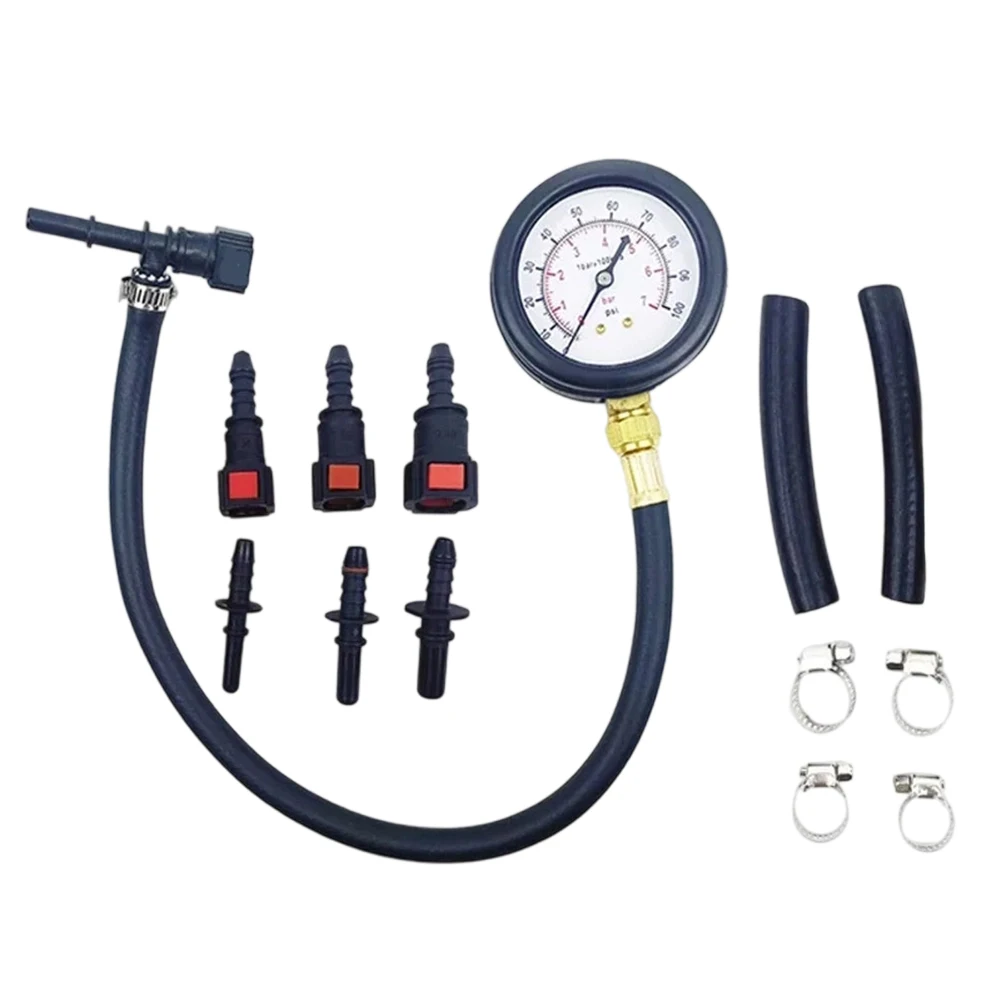 Automotive Fuel Pressure Tester Gauge 0-100PSI Portable Kit With Adapters For Car Motorcycle Truck Fuel Injection System Check