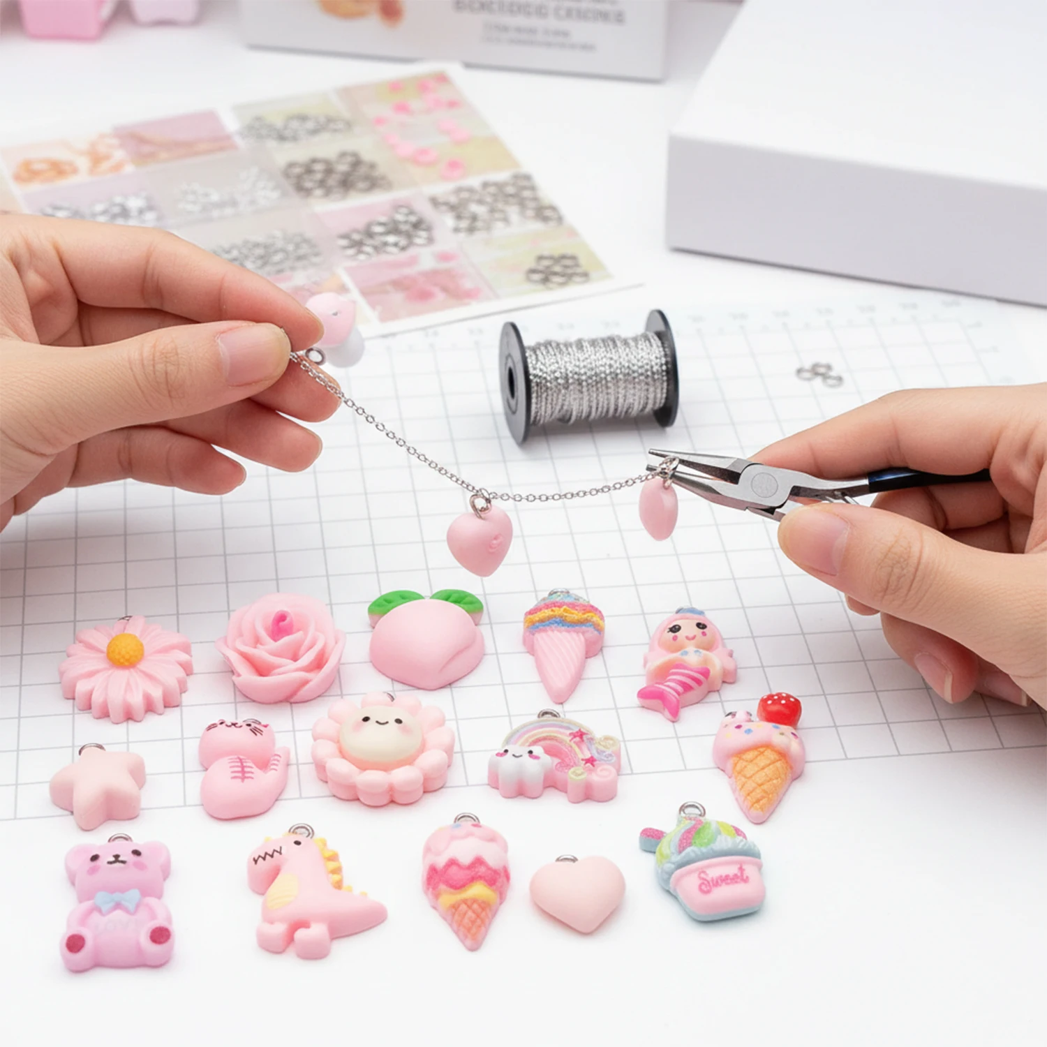 Randomly mix 20pcs of pink resin Charms multi-element series Pendants for DIY jewelry making accessories and craft supplies