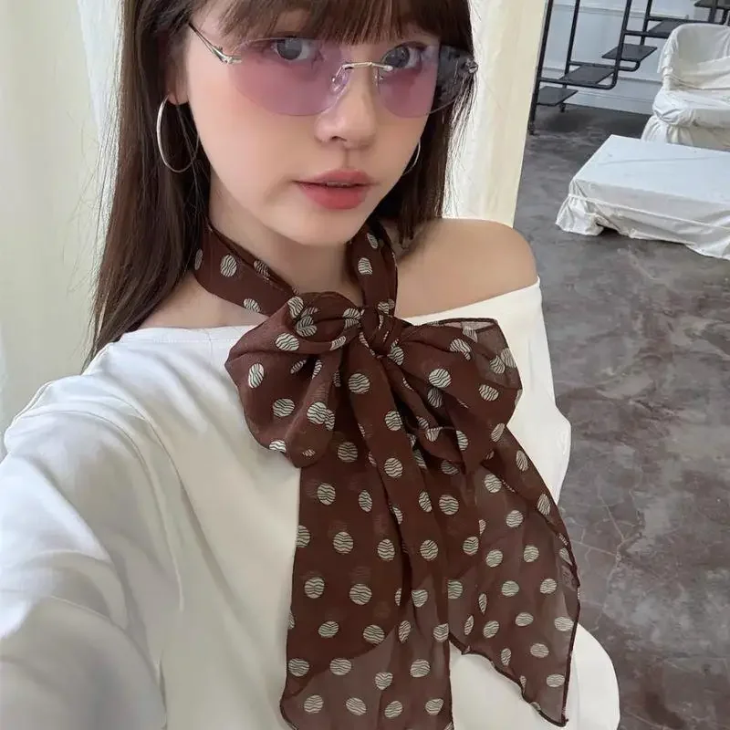 2025 na moda feminina verão preto marrom bolinhas cachecol pescoço cachecol primavera moda faixa de cabelo pescoço proteção pequeno cachecol xale