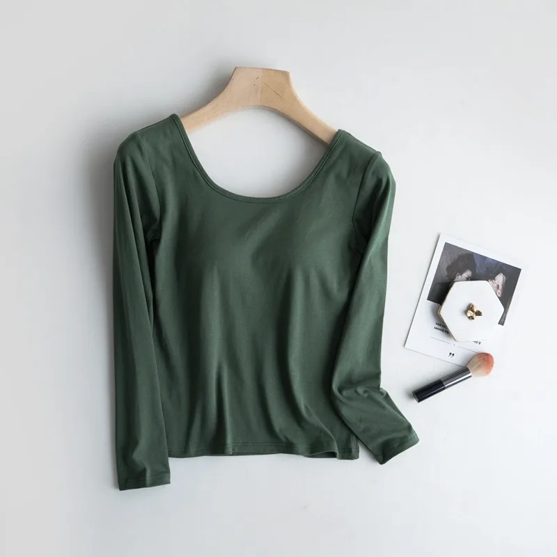 2023 Spring Autumn New Long-Sleeved Pajamas With Chest Pad Home Service Bra Integrated U Back Home Base Inner Wear For Women