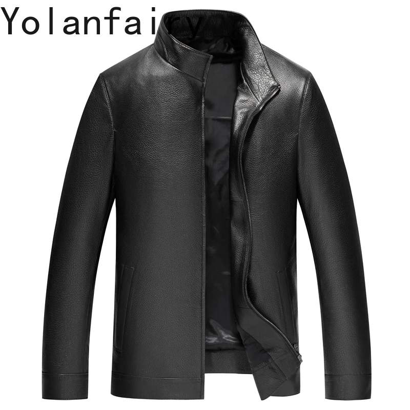 

Tcyeek Настоящий верхний слой из коровьей кожи со съемной внутренней подкладкой на пуху Осень-зима Модная черная мужская куртка из натуральной кожи с лацканами 가죽 자켓