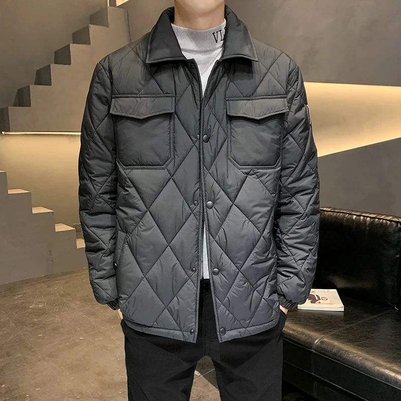 Fashion Winter Warm Men Parkas Loose Casual Flip Collar Male Cotton Jacket High Quality Solid Color Streetwear for Men Windproof