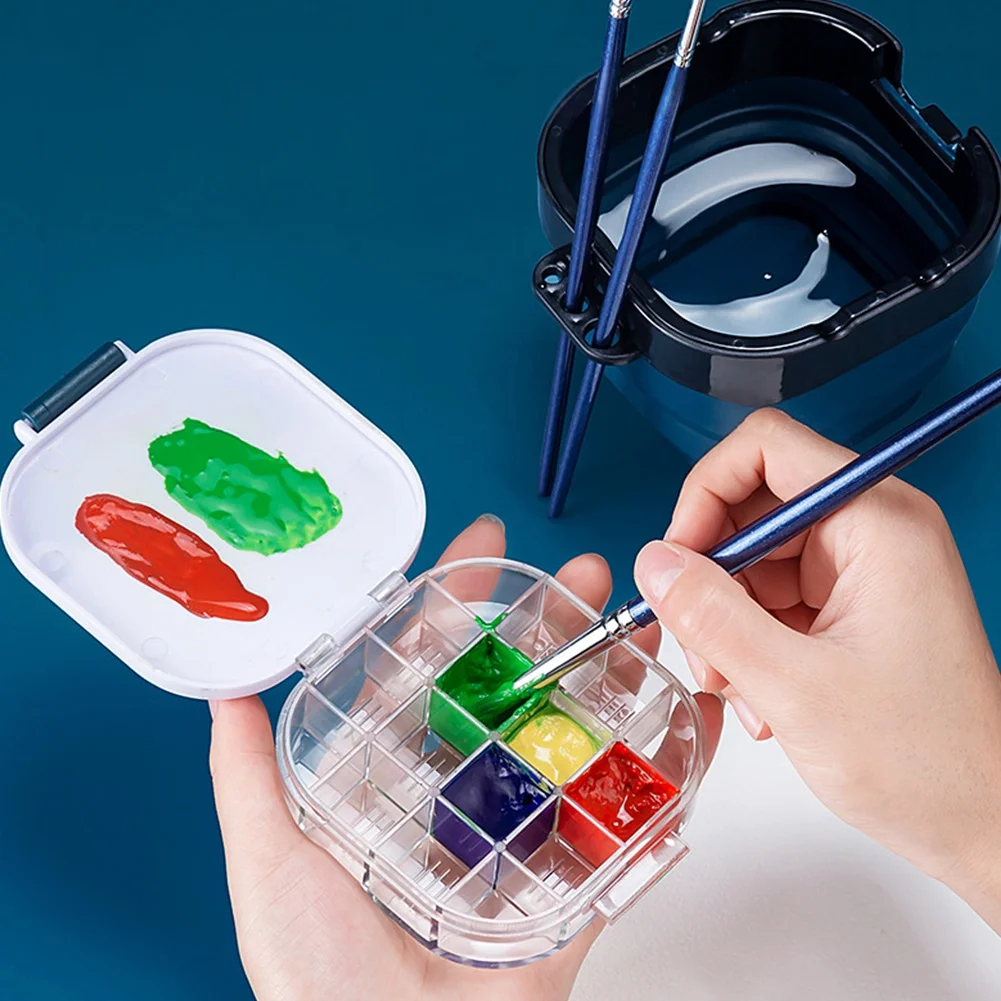 กล่องสีแบบพับ3-in-1ที่เหนือกว่ามาพร้อมกับกล่องใส่สี16ช่องสีดำ