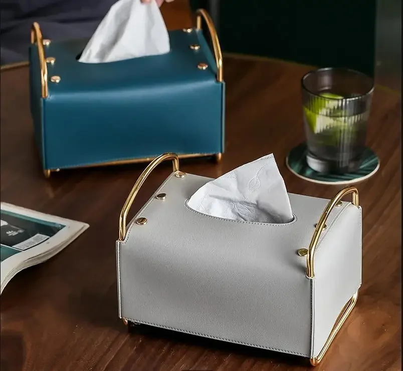 

Metal Leather Tissue Box Tissue Storage Box Napkin Boxes Desktop Organize Boxes Home Decorative Tissue Holder Napkin Holder