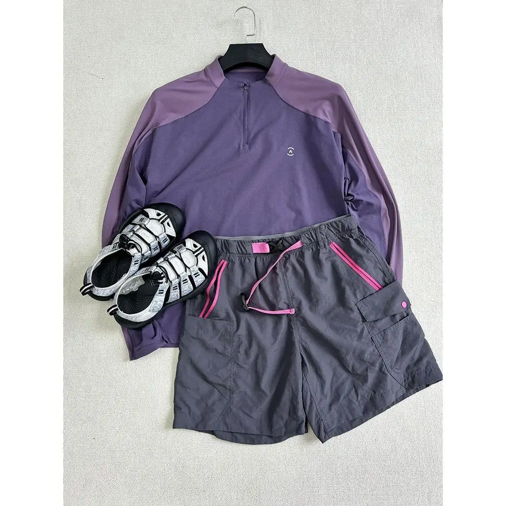 紫 f ジッパー Qui Dry 薄手 ロング Sve アウトドア サイクリング ウェア レディース 夏 T-irt カップル スポーツ トップ