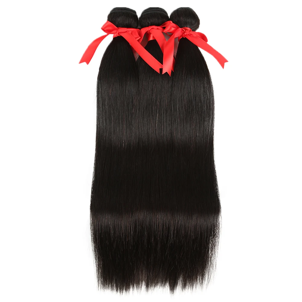 Sleek Human Hair Bundles For Women Straight Remy Brazilian Hair Extensions 3 Bundles Natural Black Brazilian Hair Extensions