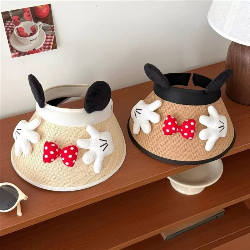 Cute Adult Cartoon Summer Hat Girls Travel Beach Hat Protection Sun Shade Visor Hat Outdoor Beach Hat Large Ear Straw Hat
