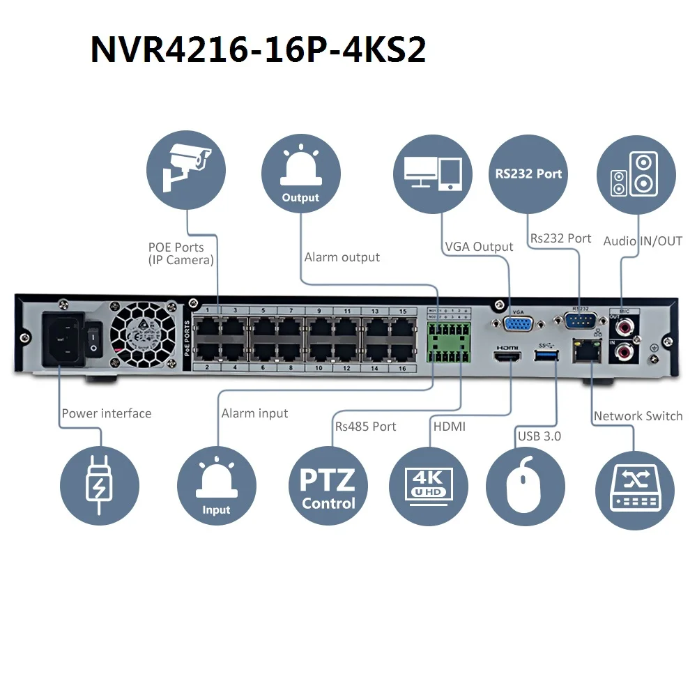 NVR4216-16P-4KS2 16 channel PoE 16 Port Network Video Recorder 4K NVR NVR4216-16P-4KS2/L